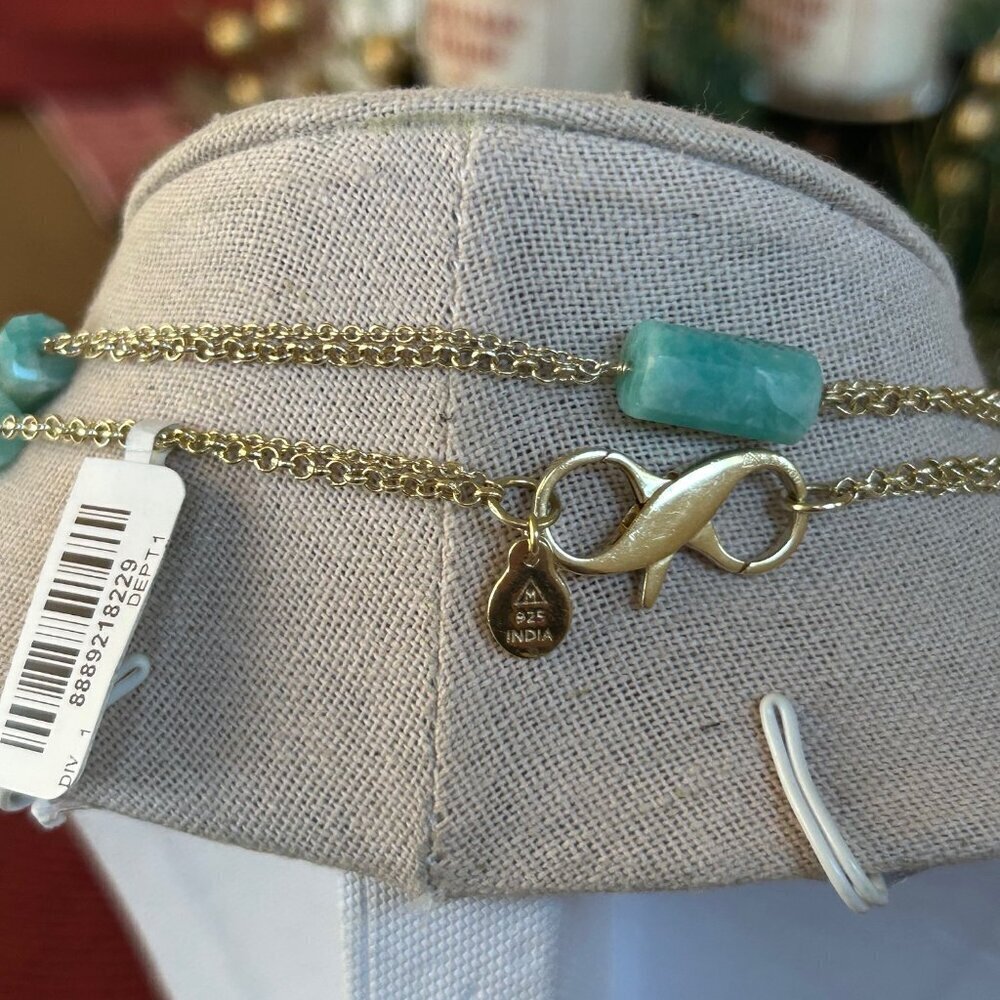 Rarities Carol Brodie Gold-Plated Silver Barrel-Cut Amazonite Bead Necklace NWT - Picture 6 of 14